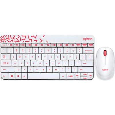 Беспроводная клавиатура и мышь Logitech MK240 White-Red (920-008212) USB